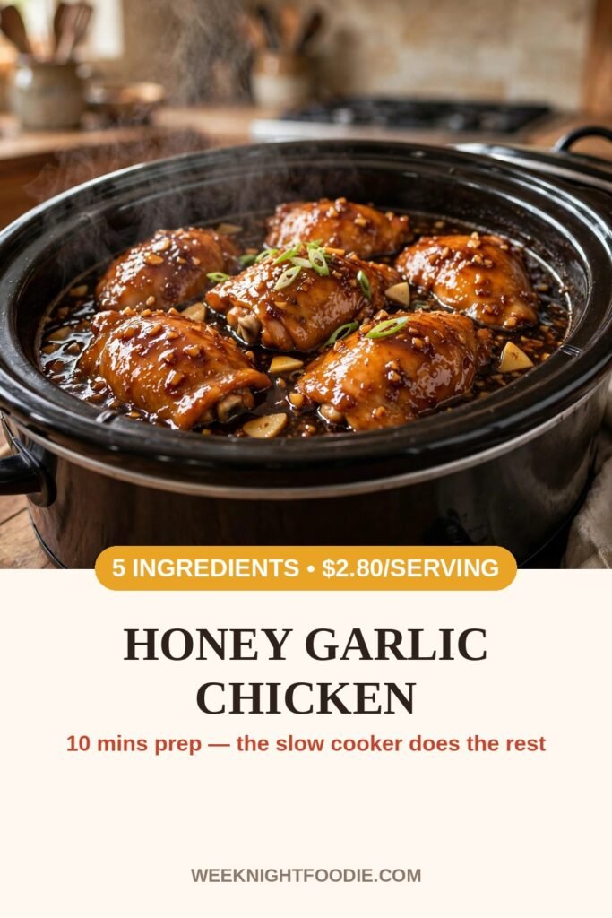 Pin it: honey garlic chicken from 12 easy 5-ingredient slow cooker dinners