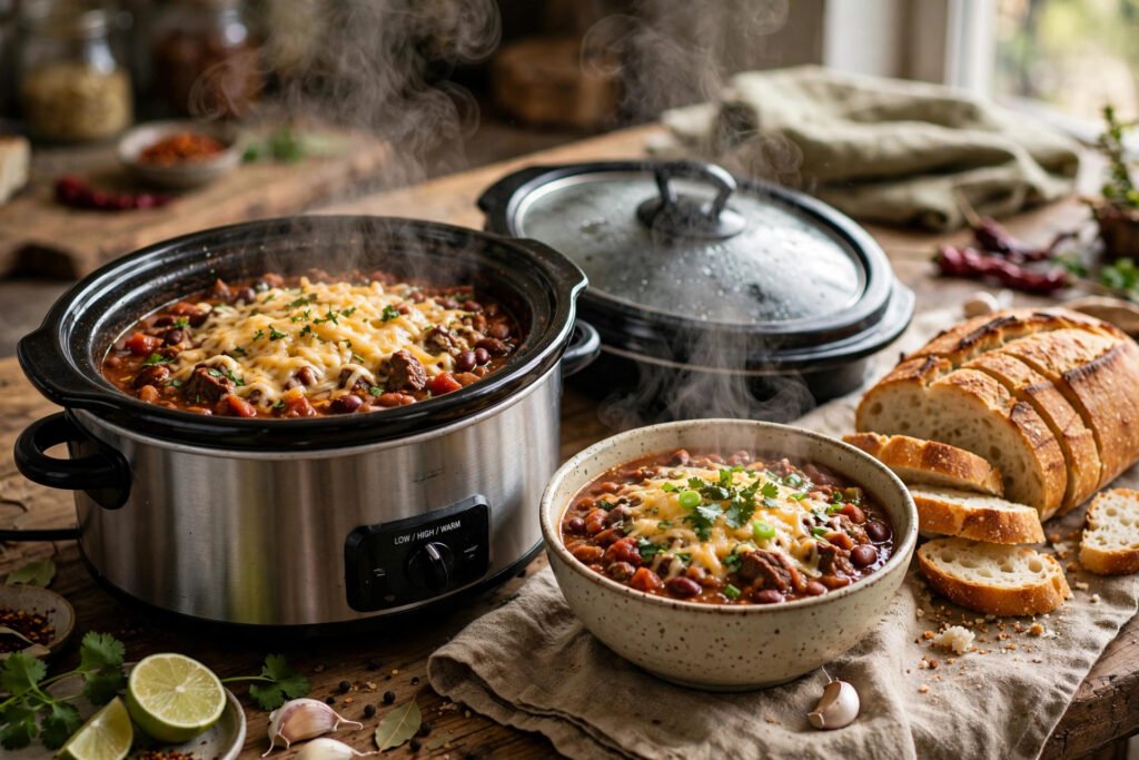 Slow cooker beef chili with kidney beans