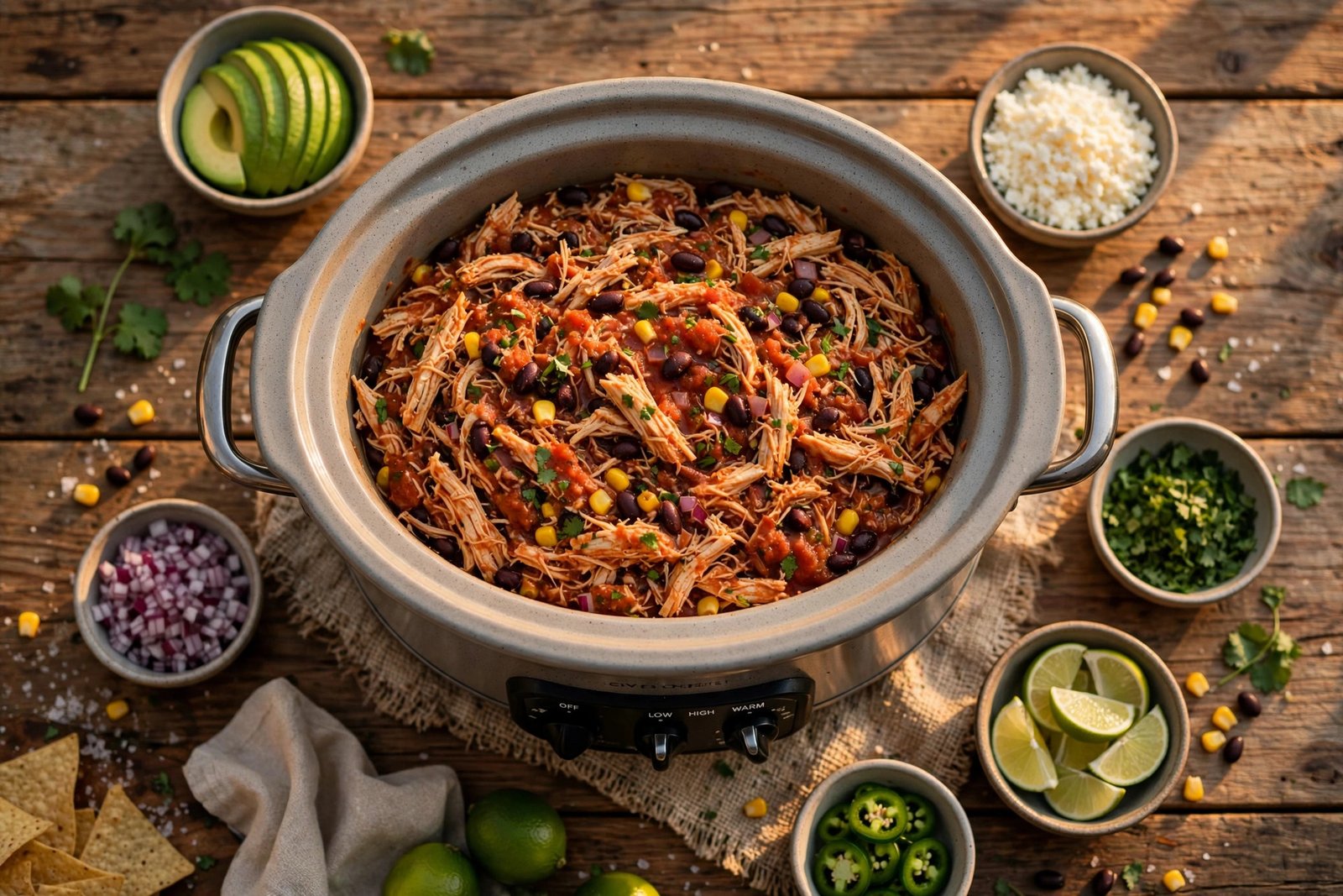 Slow cooker salsa chicken — one of 12 easy 5-ingredient slow cooker dinners