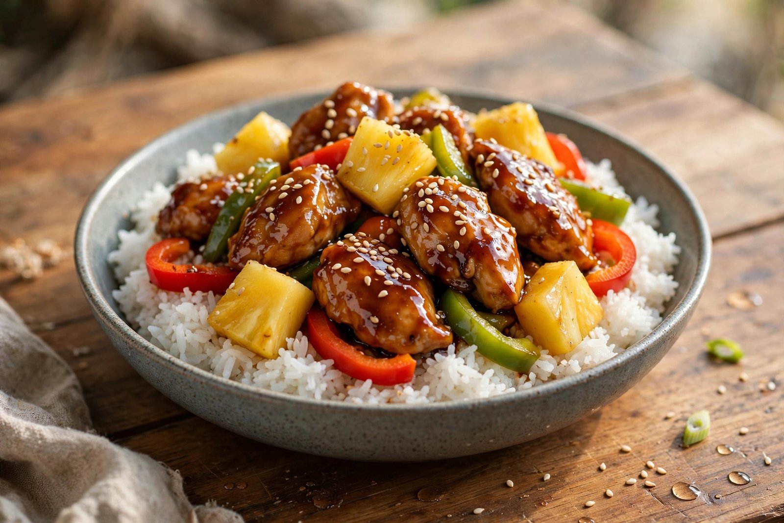 Slow cooker teriyaki chicken with pineapple served over rice