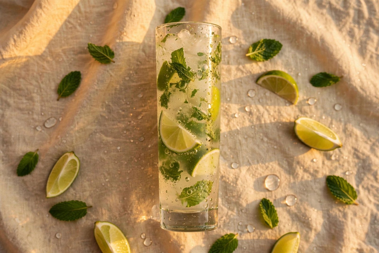 Virgin mojito mocktail with mint, lime and crushed ice in a tall glass